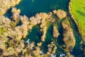 Croatia, Mreznica river from air, drone shoot, top down view, Karlovac county Royalty Free Stock Photo