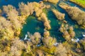 Croatia, Mreznica river from air, drone shoot, top down view, Karlovac county Royalty Free Stock Photo