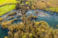 Croatia, Mreznica river from air, drone shoot, top down view, Karlovac county Royalty Free Stock Photo