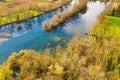 Croatia, Mreznica river from air, drone shoot, top down view, Karlovac county Royalty Free Stock Photo