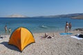 Croatia, Pag island, Rucica, beach, bay, tent, camping, relaxation, hiking, holiday, Europe, Island of Pag Royalty Free Stock Photo