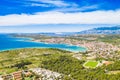 Croatia, panorama of the beautiful Adriatic sea coastline and town of Novalja on the island of Pag