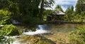 Rastoke, Plitvice lakes area, waterfall, Croatia, Europe, water mills, river, wooden houses, landscape, skyline, green Royalty Free Stock Photo