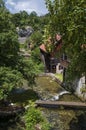 Rastoke, Plitvice lakes area, waterfall, Croatia, Europe, water mills, river, wooden houses, landscape, skyline, green Royalty Free Stock Photo