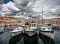 Croatia, Rovinj - June 2019. Yachts on the pier of the old town of Rovinj