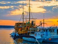 Croatia, Selce. Ships at sunset. Royalty Free Stock Photo