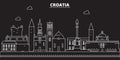 Croatia silhouette skyline. Croatia vector city, croatian linear architecture, buildingline travel illustration