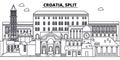 Croatia, Split line skyline vector illustration. Croatia, Split linear cityscape with famous landmarks, city sights