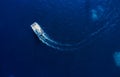 Croatia. Summer. Aerial view of floating yacht on blue Adriatic sea at sunny day.  Sail boat on sea surface. Seascape from drone. Royalty Free Stock Photo