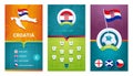 Croatia team European 2020 football vertical banner set for social media. Croatia group D banner with isometric map, pin flag,