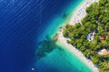 Croatia. Top view from the air to the beach and the azure sea. Holiday and adventure. Beach and turquoise water Royalty Free Stock Photo