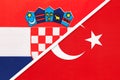 Croatia and Turkey, symbol of country. Croatian vs Turkish national flag