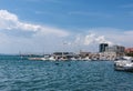 Croatia.View of the Adriatic Sea.Blue sky with scenic white clouds.The yachts are near the pier.