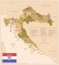 Croatia - vintage map of the country in brown-green colors Royalty Free Stock Photo