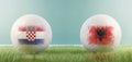 Croatia vs Albania football match infographic template for Euro 2024 matchday scoreline announcement. Two soccer balls with