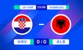 Croatia vs Albania Match Design Element. Flags Icons with transparency isolated on blue background. Football Championship