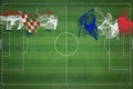 Croatia vs France Soccer Match, national colors, national flags, soccer field, football game, Copy space Royalty Free Stock Photo