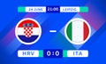 Croatia vs Italy Match Design Element. Flags Icons with transparency isolated on blue background. Football Championship