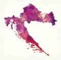 Croatia watercolor map in front of a white background