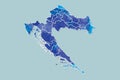 Croatia watercolor map vector illustration of blue color with border lines of different regions or counties on light background