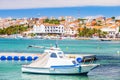 Croatia, waterfront view of the town of Novalja on the island of Pag, marina and turquoise sea