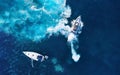 Croatia. Yachts at the sea surface. Aerial view of luxury floating boat on blue Adriatic sea at sunny day. Royalty Free Stock Photo