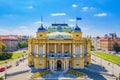 Croatia, Zagreb, panorama of the city center with a view to the Croatian national theater