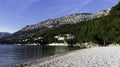 Croatian beach and Adriatic Sea in Brela, Makarska Riviera, Dalmatia, Croatia Royalty Free Stock Photo