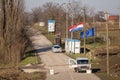 Croatian border police guarding the checkpoint of the border crossing of Bapska Berkasovo with Serbia, closed