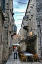 Croatian cozy cafe on a narrow street in Dubrovnik