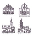 Croatian or Croatia religion buildings, thin line Royalty Free Stock Photo