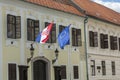 Croatian and European Union flag on the building Royalty Free Stock Photo