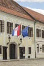 Croatian and European Union flag on the building Royalty Free Stock Photo