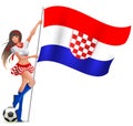Croatian girl fan rejoices in victory soccer and holds flag
