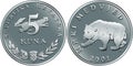 Croatian money 5 kuna silver coin