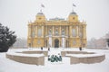 Croatian National Theater snowy