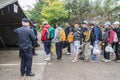 Croatian policeman from the border police watching migrants crossing the Serbia Croatia border in Berkasovo Bapska