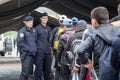 Croatian policeman from the border police watching migrants crossing the Serbia Croatia border in Berkasovo Bapska