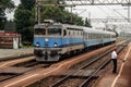 Croatian Railways Hravtske Zeljeznice electric locomotive ready for departure in the local train station platform