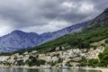 Croatian sea view with mountains in Brela, Makarska Riviera, Croatia Royalty Free Stock Photo