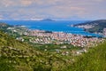 Croatian small town on the Adriatic coast with a bridge to the island in the middle sea near Split Royalty Free Stock Photo