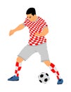 Croatian soccer player in action vector illustration isolated on white background. Football player battle for the ball position.