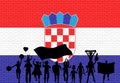 Croatian supporter silhouette in front of brick wall with Croatia flag