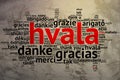 Croation: Hvala, Open Word Cloud, Thanks, Grunge Background Royalty Free Stock Photo