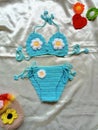 Crochet bikini handmade for baby girl background texture Royalty Free Stock Photo