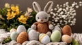 Crochet Bunny and Easter Eggs Royalty Free Stock Photo