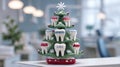 Crochet dental-themed christmas tree decor in office setting Royalty Free Stock Photo