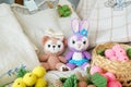 crochet dolls. a cute teddy bear and Easter bunny amigurumi doll