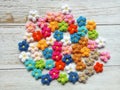 crochet flower handmade in multicolored for invention design decoration various to be beautiful and cute Royalty Free Stock Photo