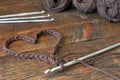 Crochet Heart Symbol and Crochet Hook Royalty Free Stock Photo